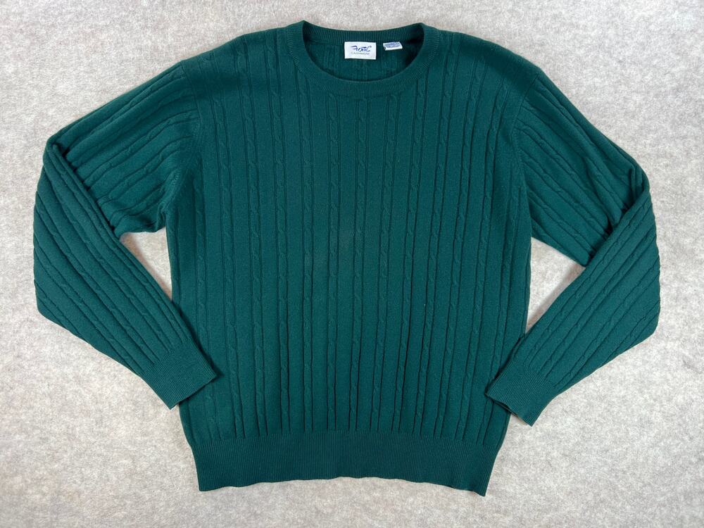 Vintage Forte 100% Cashmere Cable Knit Crewneck Sweater Emerald Green Large